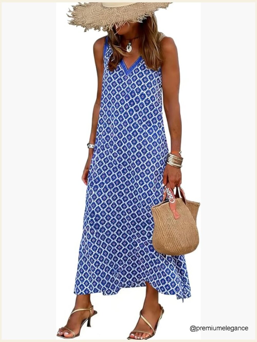 Floral Maxi Dress Sleeveless V Neck Split Hem Casual Beach Sundress